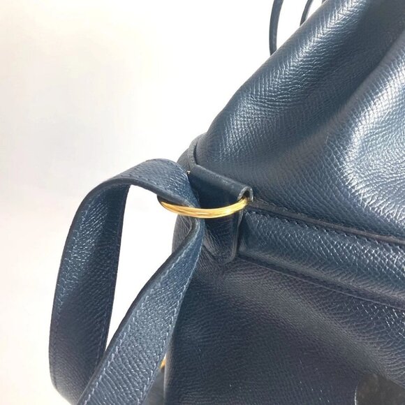 HERMES Tassel fringe Manjoire Drawstring bag Shoulder Bag Leather Navy - Picture 9 of 15